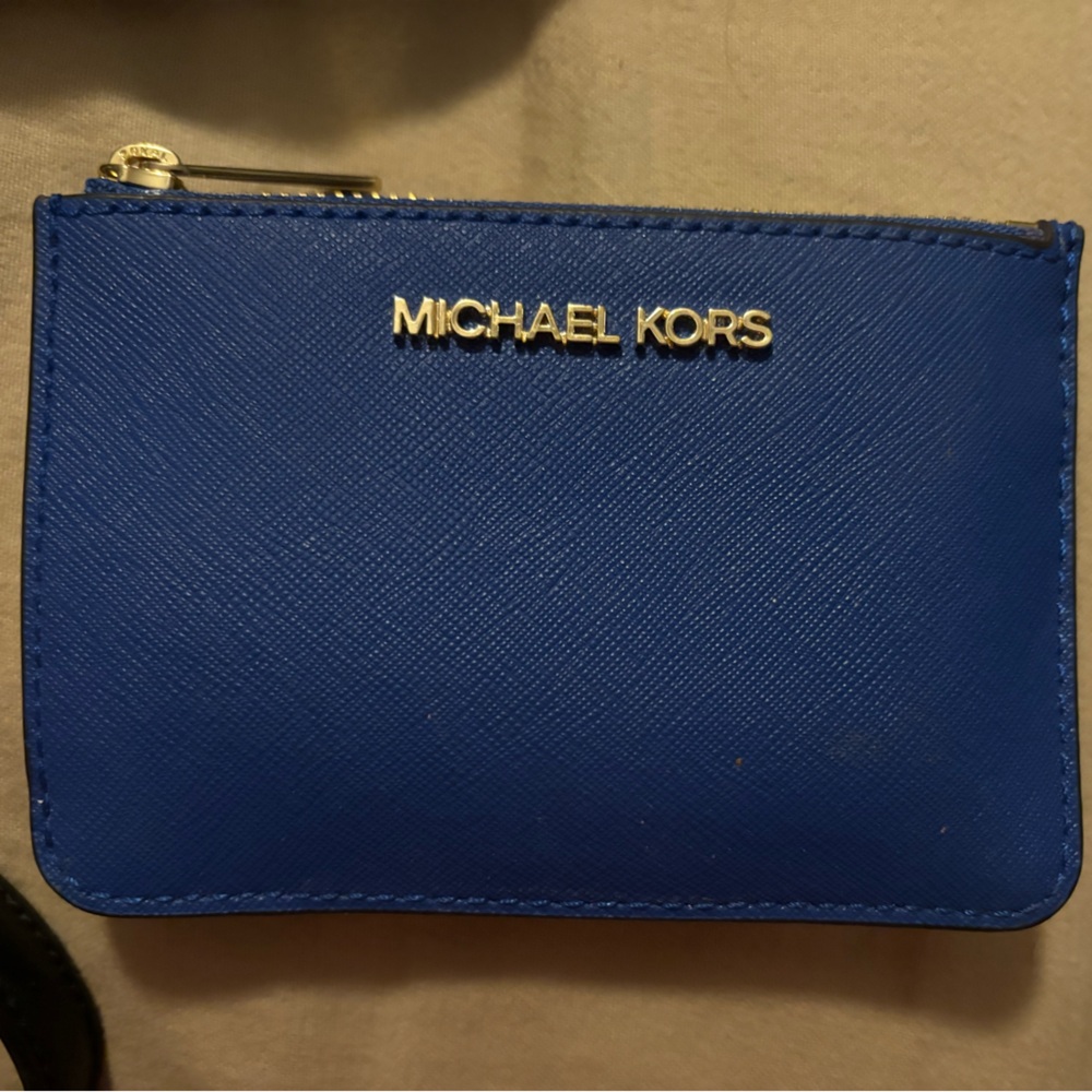 Michael Kors Royal Blue Card Wallet with Gold Logo